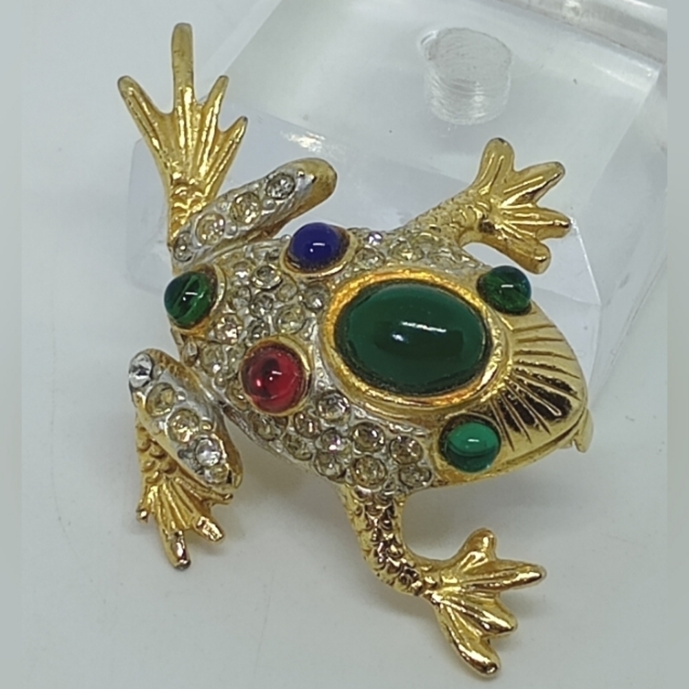* vintage Sphinx bejeweled frog pin brooch